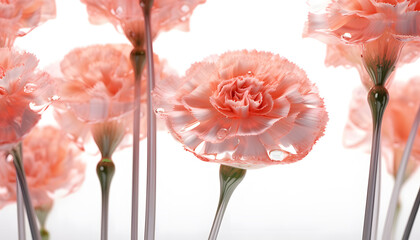 Carnation flowers' delicate petals are beautifully showcased through a glass texture that is clean and transparent, making it a perfect fit for a background Generative AI