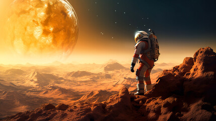 A space astronaut exploring planet Mars, Generative AI - obrazy, fototapety, plakaty