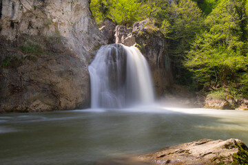 Fototapeta na wymiar Image of waterfall in beautiful sunny weather. Horma Canyon, Kure Mountains National Park, Ilica waterfall. Kastamonu, Türkiye.