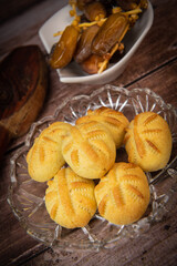 Traditional eid maamoul or mamoul cookies with dates, nuts, and jam, Arabic sweets for Aid al-Fitr and easter, High quality photo