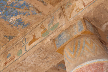 Colorful carvings at Karnak temple in Luxor, Egypt 