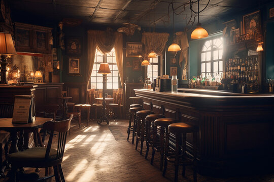 the interior of an Irish pub