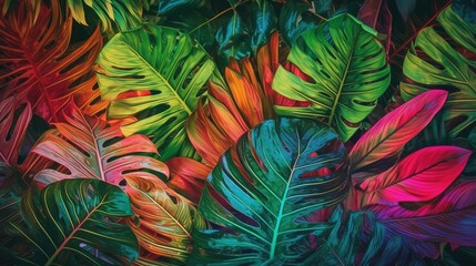 Fototapeta na wymiar tropical leaves lush and vibrant desktop background