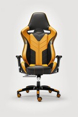 orange and black gaming chair front view isolated on white background