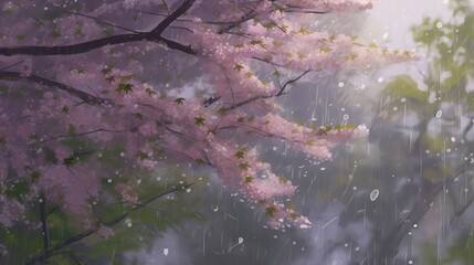 stunning anime-inspired desktop background that captures the beauty of rainy days