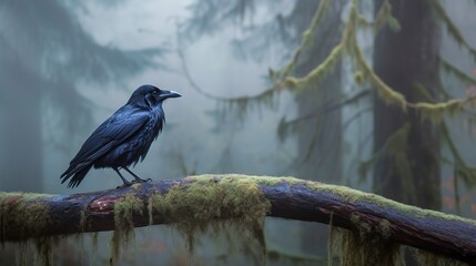 Fototapeta premium raven perched on a tree branch