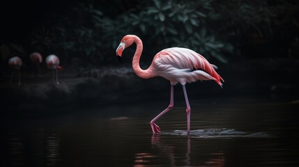  photo a flamingo is standing in a river and searching for food