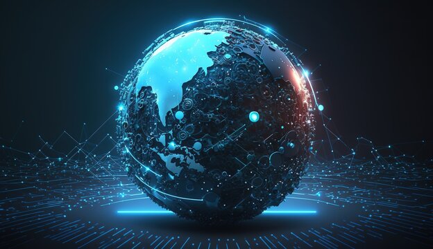 Golbe, Digital technology banner blue, cyber security, digital globe, background concept