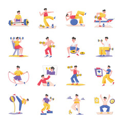 Fototapeta na wymiar Modern Pack of Workout Flat Illustrations