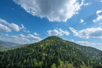 White clouds in the blue sky on a sunny day. Valla Canyon. Kure Mountains National Park. Pinarbasi, Kastamonu, Türkiye