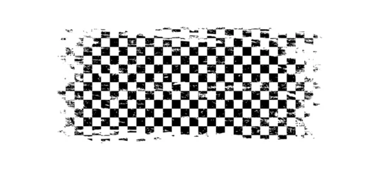 Fotobehang Formule 1 Race finish checkered flag grunge background. Rally championship finish or start signal, bike or car race checkered flag pattern or motorsport competition victory or wining background vector banner