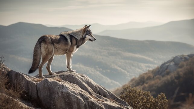 a wolf in a hilltop setting with a fantastical twist