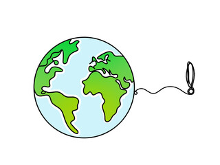 Abstract color planet Earth with dollar as line drawing on white