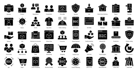 B2C Glyph Icons Shopping Business Consumer Icon Set in Glyph Style 50 Vector Icons in Black