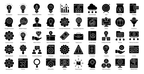 Innovation Glyph Icons Creative Development Automation Icon Set in Glyph Style 50 Vector Icons in Black