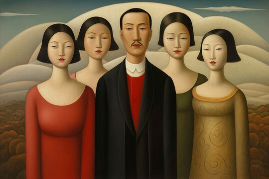 lovers, polygamy and polyamory in relationships, created by a neural network, Generative AI technology