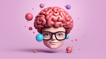 Obraz premium Cartoon avatar showcasing big brain, wearing glasses, and portraying intelligent look. Playfully symbolizes intellect, knowledge, and the pursuit of learning in a fun and engaging way. Generative AI