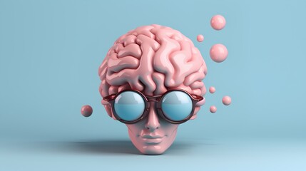 Cartoon avatar showcasing big brain, wearing glasses, and portraying intelligent look. Playfully symbolizes intellect, knowledge, and the pursuit of learning in a fun and engaging way. Generative AI