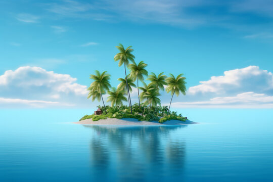 Tropical island with palm trees. Generative ai