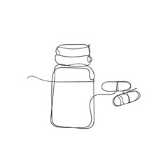 continuous line drawing medicine and bottles illustration vector