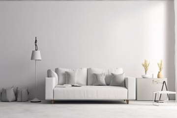 interior background stylish living room carpet furniture light living simple render concrete concrete wall. Generative AI.