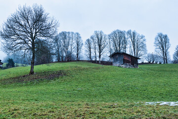 Fototapeta premium A old tyrolian hay hut in late autumn 