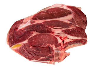 Raw cowboy steak with seasonings on white background, prime rib eye on bone, High quality photo