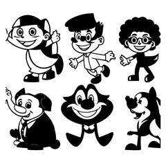 cartoon characters vector design black and white
