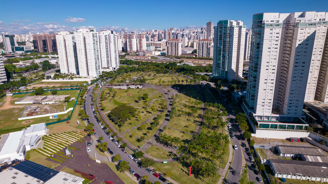 aerial view of Barra Funda neighborhood, Parque das Perdizes, in Sao Paulo, Brazil.