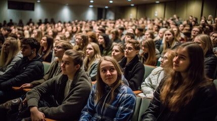 Fototapeta premium Students audience in the lecture hall. Generative AI.