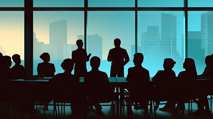 Business presentation silhouette peoples illustration. Generative AI.
