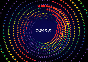 Abstract rainbow dot circle on black background. Gay,LGBT, pride month concepts. 
