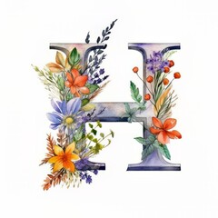 A colorful floral letter n with a white background with Generative AI technology