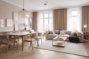 interior background estate indoor contemporary sofa house white style architecture design luxury chair. Generative AI.