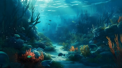 Fototapeta na wymiar The world on underwater, illustration. Generative AI
