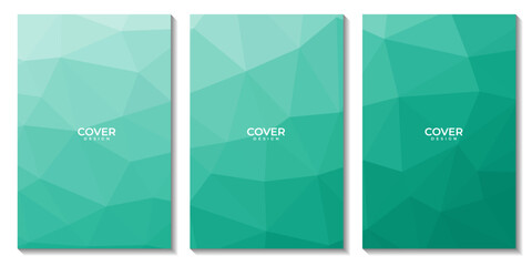 set of flyers with abstract triangles green background. vector illustration.