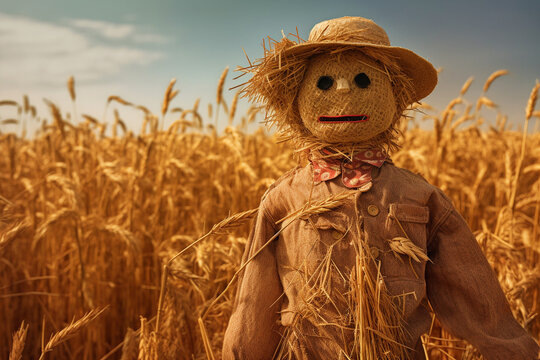 creepy straw scarecrow, created by a neural network, Generative AI technology
