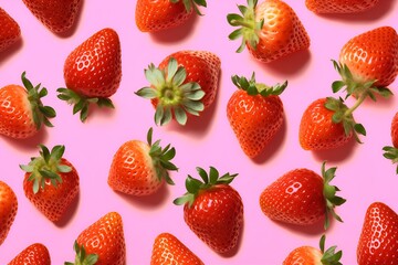 Red strawberry berry flat lay background. Fresh vegan healthy diet ration. Top close up view organic fresh summer desert photo