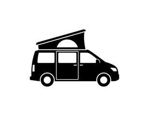 Camper van with bed in the pop-top roof vector icon - obrazy, fototapety, plakaty
