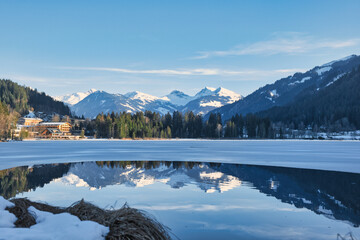 Mountains reflecting in the Schwarzsee in Kitzbühel