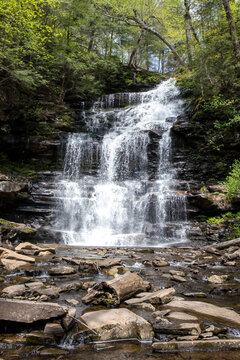 Majestic Cascade: A Vertical View of a Grand Pennsylvania Waterfall