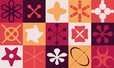 Abstract geometric retro future pattern, Modern grid color poster with different shapes, minimalistic vector mosaic banner vivid presentation illustration