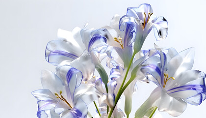 A beautiful glass texture featuring clean and transparent iris flower petals, perfect as a background for elegant and delicate designs Generative AI