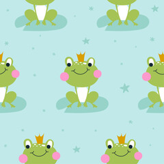 Frog pattern design with several alligators - funny hand drawn doodle, seamless pattern. Lettering poster or t-shirt textile graphic design. wallpaper, wrapping paper, background.