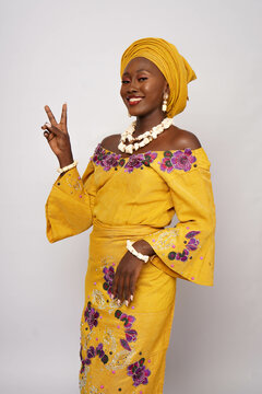Portrait of gorgeous African woman dressed in  Nigerian traditional dress.