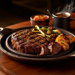 Fototapeta premium AI generated Steak with vegetables