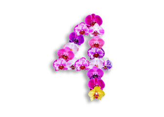 The shape of the number 4 is made of various kinds of orchid flowers. suitable for birthday, anniversary and memorial day templates