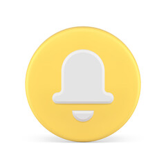 Fototapeta premium Sound alert notification ring bell circle yellow button signal reminder 3d icon realistic vector