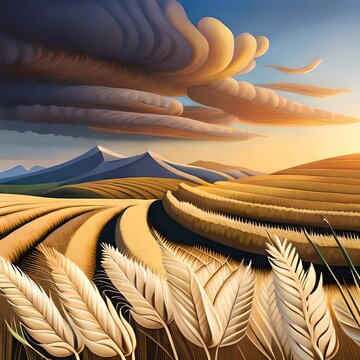 Generative AI image of wheat field farming