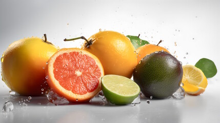 Fototapeta na wymiar fruits whole and cut isolated on white background. generative ai